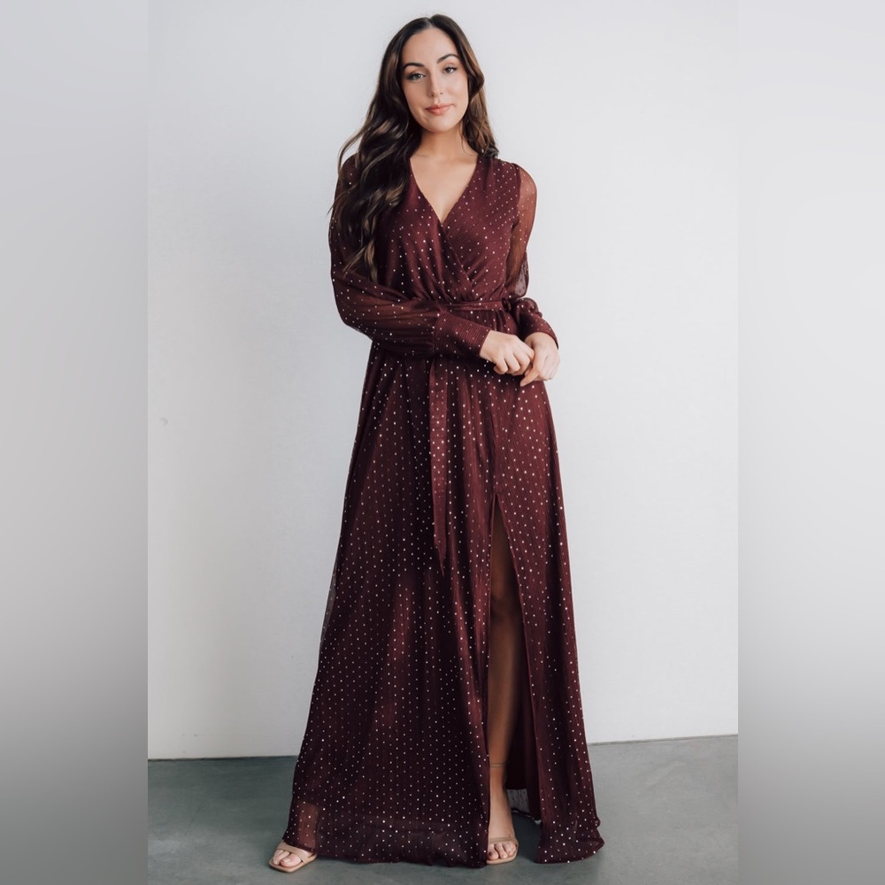 EUC Baltic Born Abigail Mulberry Sparkle long Sleeve Maxi Gown - Size XL